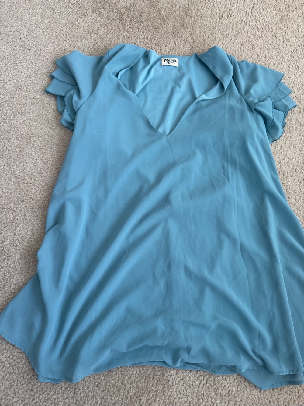 Show Me Your MuMu Light Blue V-Neck Ruffle Sleeve Mini Dress